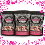 3 pack of Chocolate Strawberry gourmet Prospector Popcorn.