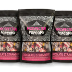 3 pack of Chocolate Strawberry gourmet Prospector Popcorn.