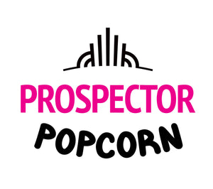 RThe site logo. The words prospector Popcorn appear beneath a graphic